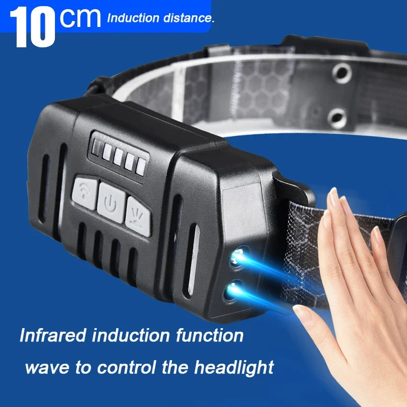 Induction LED Headlights Telescopic Zoomable Head Flashlight 10 Lighting Modes Outdoor Waterproof Camping Fishing Headlamp K668