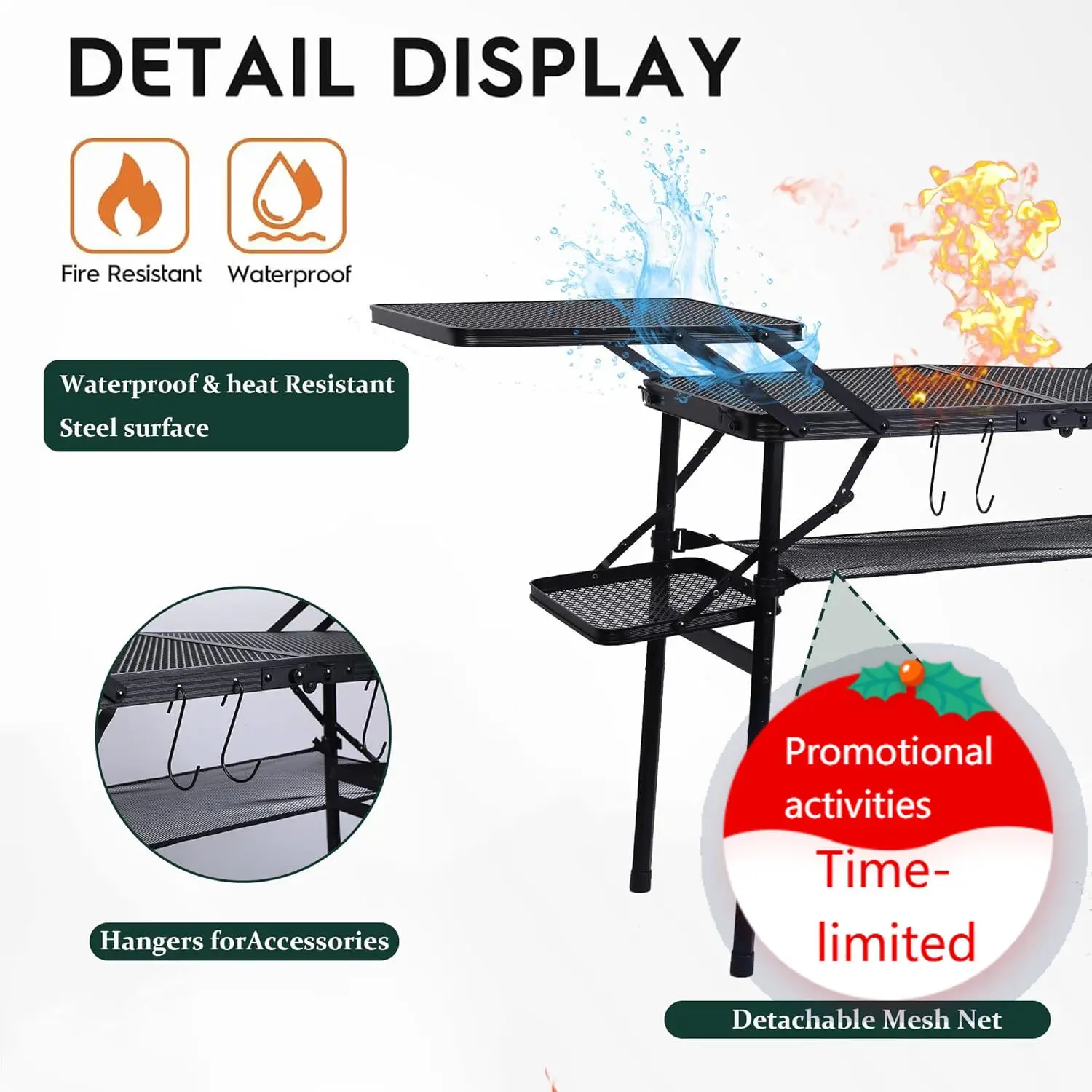 

Camping Table, Compact Folding Table, Tailgate Grill Table, Outdoor Tables, Camping Tables That Fold Up Lightweight, with 4 Side