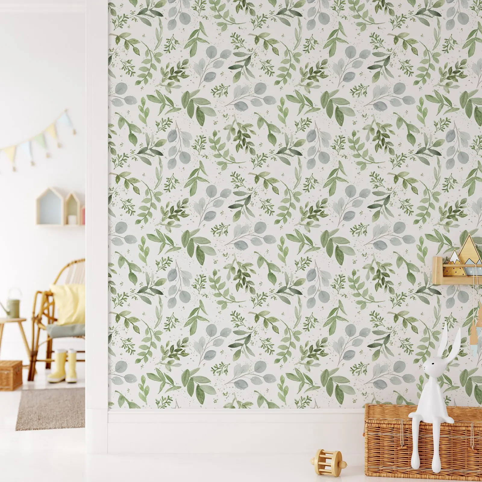 Green Leaves Wallpaper Peel And Stick, White Background Wallpaper, Spring Leaf  Wall Papers,Removable Wall Paper Roll