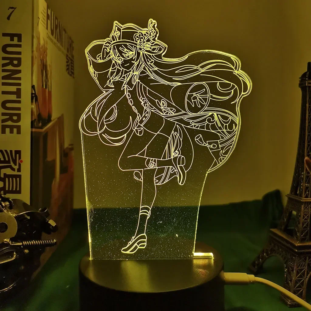 Anime jogo genshin impacto mona yae miko zhongli ganyu luz noturna led lâmpada de cabeceira decoração do quarto crianças presentes natal