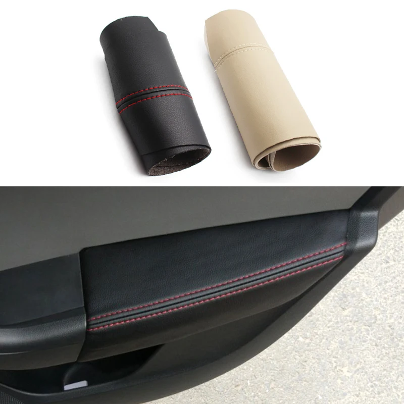 For Skoda Octavia 2015 2016 2017 4Pcs Car Inner Door Handle Armrest Panel Black Microfiber Leather Cover Only For 4 / 5 Doors