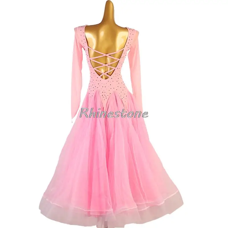 Pink Modern Dress National Standard Large Swing Skirt With Diamond Inlay Social Dance Waltz Performance Competition Uniform New