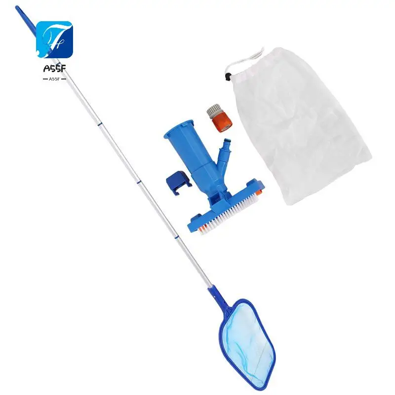 A55F-Clean Pool Swimming Pool Leaf Skimmer Net Adjustable Length With Telescopic Aluminum Pole With Fine Mesh Netting Basket Blu