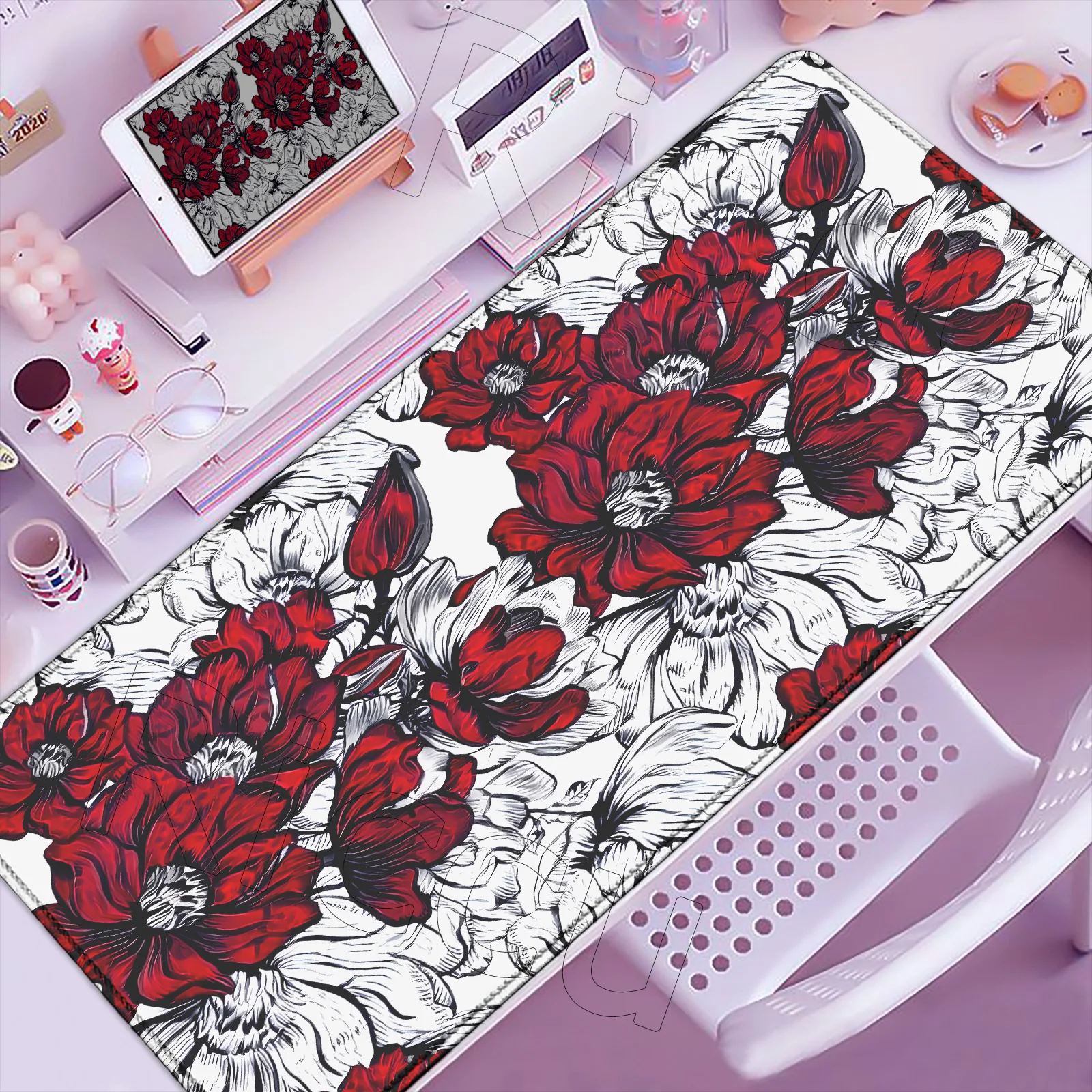 

Large Computer Mouse Pad 90x40 Red Abstract Flower Office Desk Mat Gift Game Player Desktop Accessories Keyboard Protection Pad