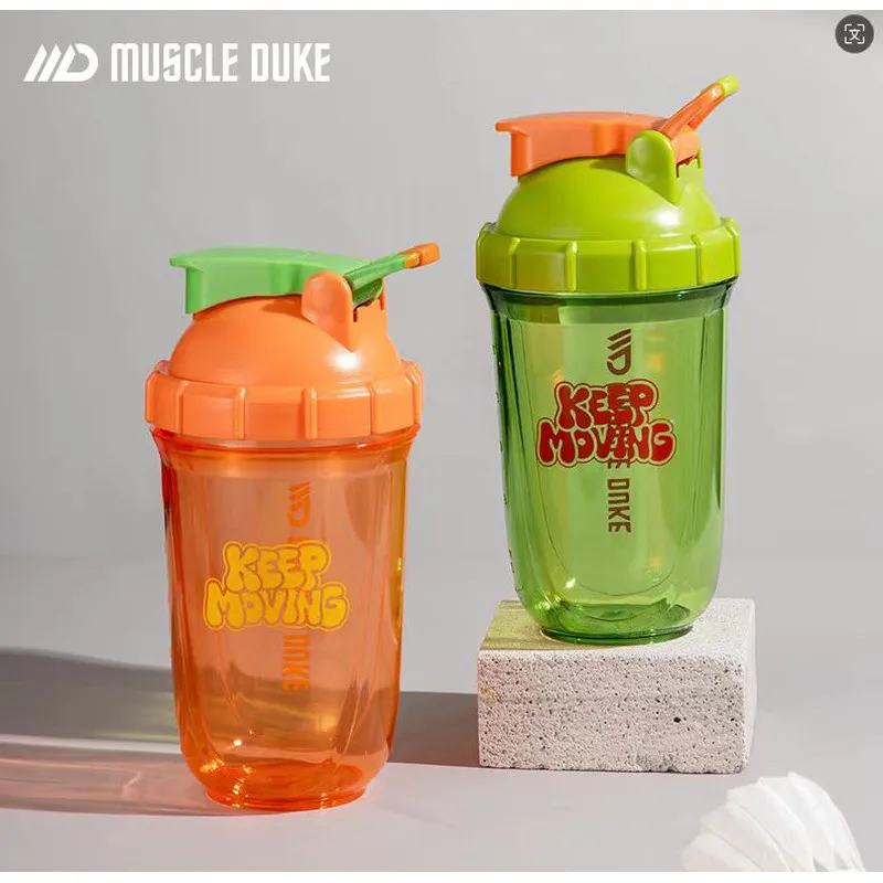 Muscle Duke Protein Shaker Bottle With Stainless Steel Mixing Ball Portable Gym Fitness Protein Powder Milkshake Cup With Scale