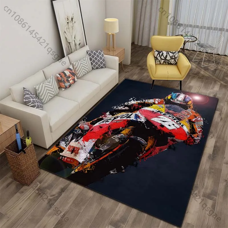 Multiple sizes Motorcycle racer leaning at speed Print Carpet for Living Room Bedroom Sofa Home Decor Non-slip Mat Luxury Gift