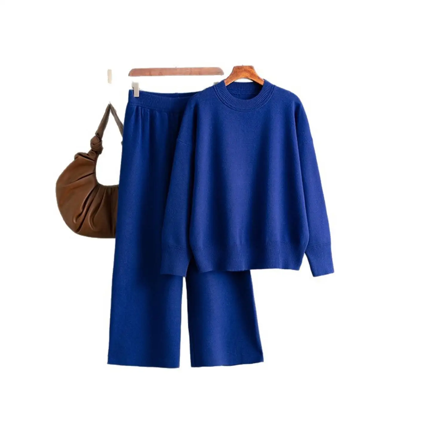 المرأة محبوك سترة عالية الخصر السراويل قطعتين مجموعة جولة Ne عارضة فضفاضة تناسب الخريف الشتاء Faion فرقة #5