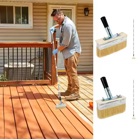 Deck Stain Brush 67inch Stainless Steel Extension Pole Deck Stain Applicator Deck Paint Brush for Painting Wood Deck Fence Door