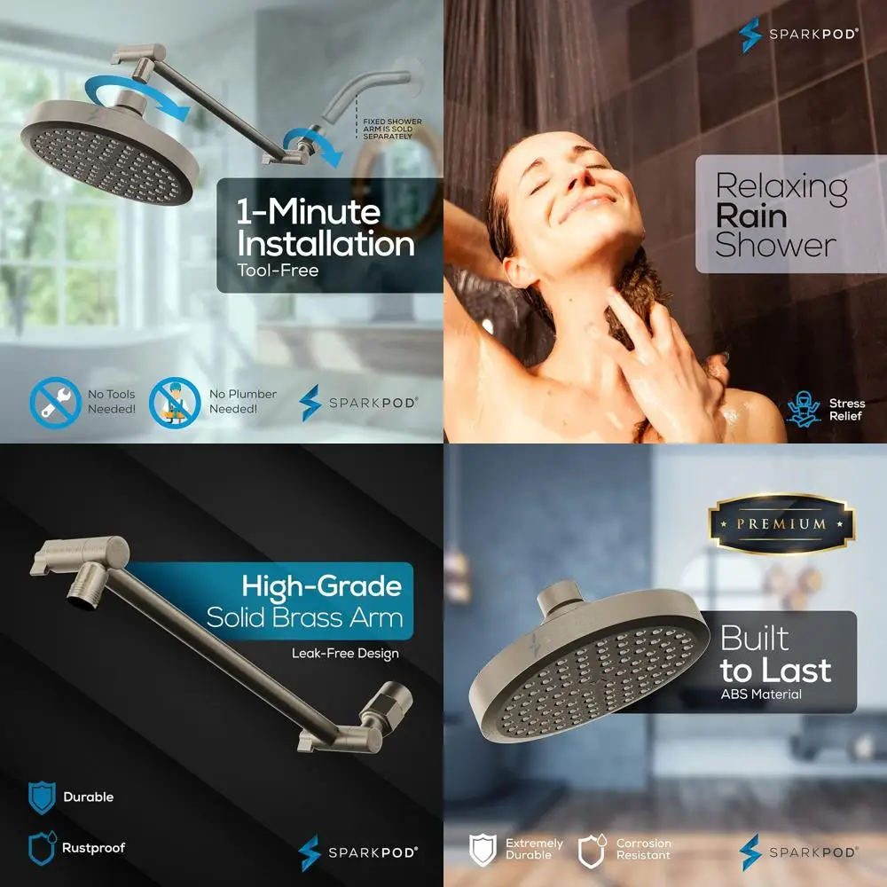 

Adjustable High-Pressure Shower Head with 11 Arm Extension in Brushed Nickel Finish - Easy Install