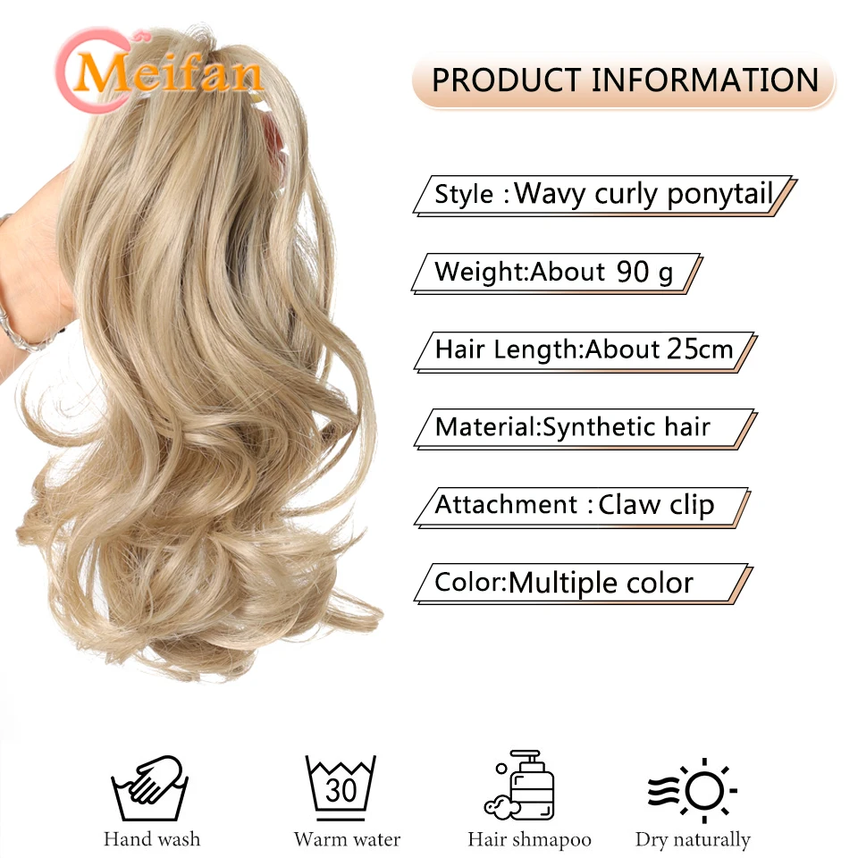 MEIFAN Synthetic Wavy Curly Claw Clip Ponytail Extensions Natural Fake Hairpiece Hair Bun Blonde Brown Black False Pigtail