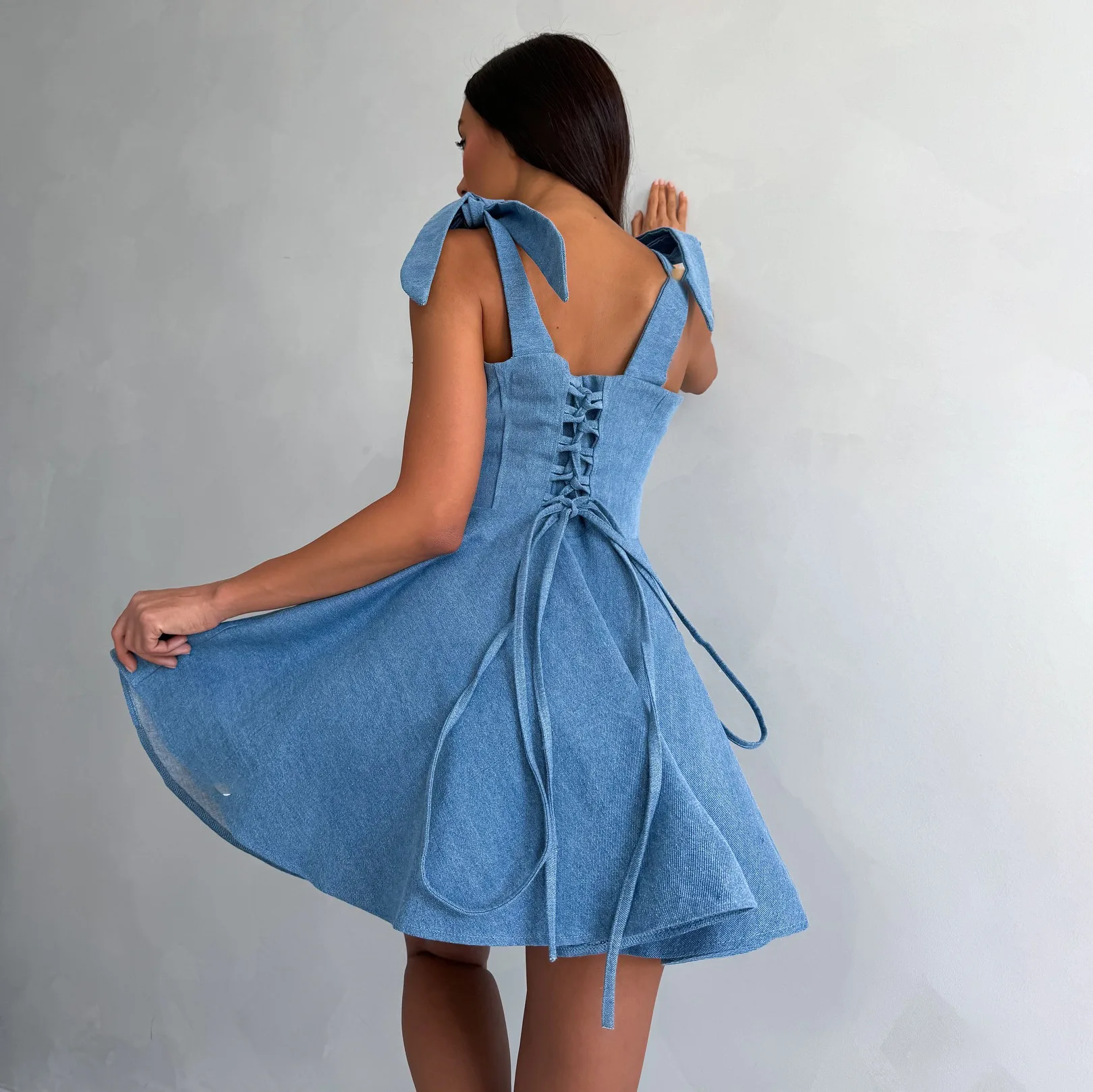 material dress design Beautiful Printed Cotton Fabric gown With Heavy Manual GL-07.10.24 Sleeveless Button Front Denim Color:Diamond Blue
