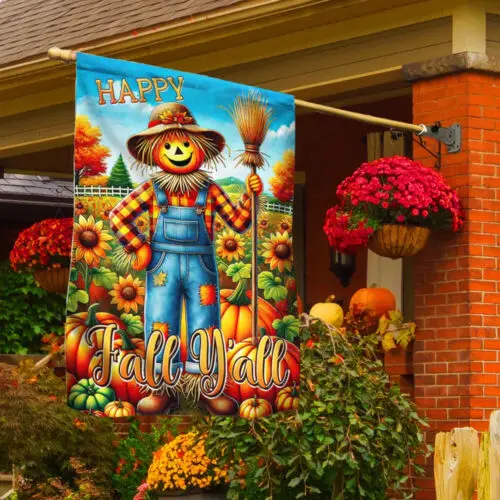 Scarecrow Harvest Pumpkins Happy Fall Flag Garden Flag