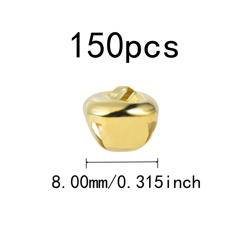 150 pcs 8mm Christmas Decoration Bells, Small Delicate Size for Christmas Tree Decor, Multipurpose, Versatile, Gold
