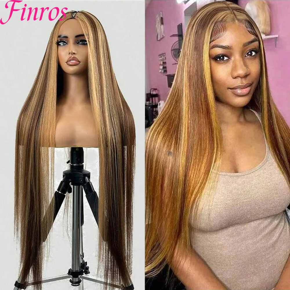 Highlighted Wig Human Hair 4/27 Gradient Honey Blonde Straight Hair 13x4 HD Lace Front Wig Human Hair Pre Plucked Middle Parting