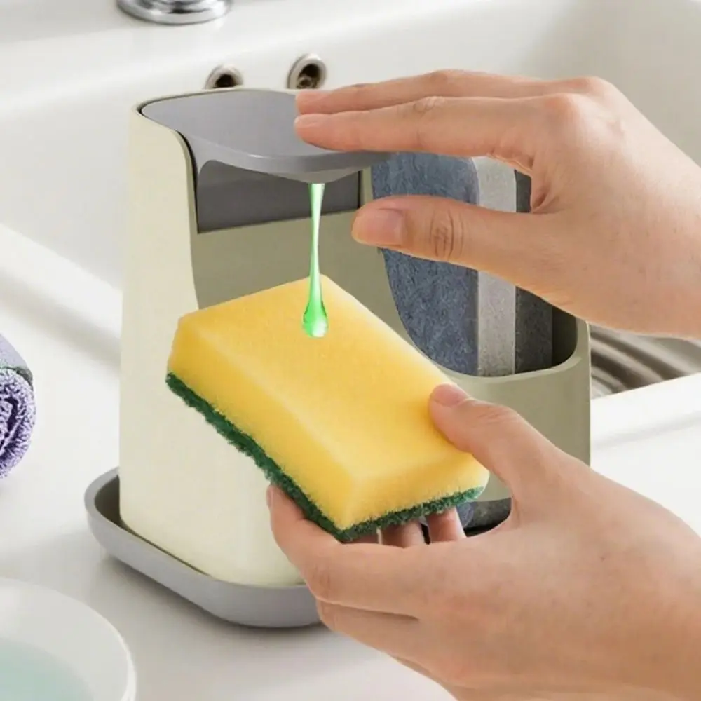 

2-in-1 Hand Soap Dispenser with Sponge Wipe Leak-Proof Dual Soap Dispenser Refillable 650ml Manual Press Soap Box Bathroom