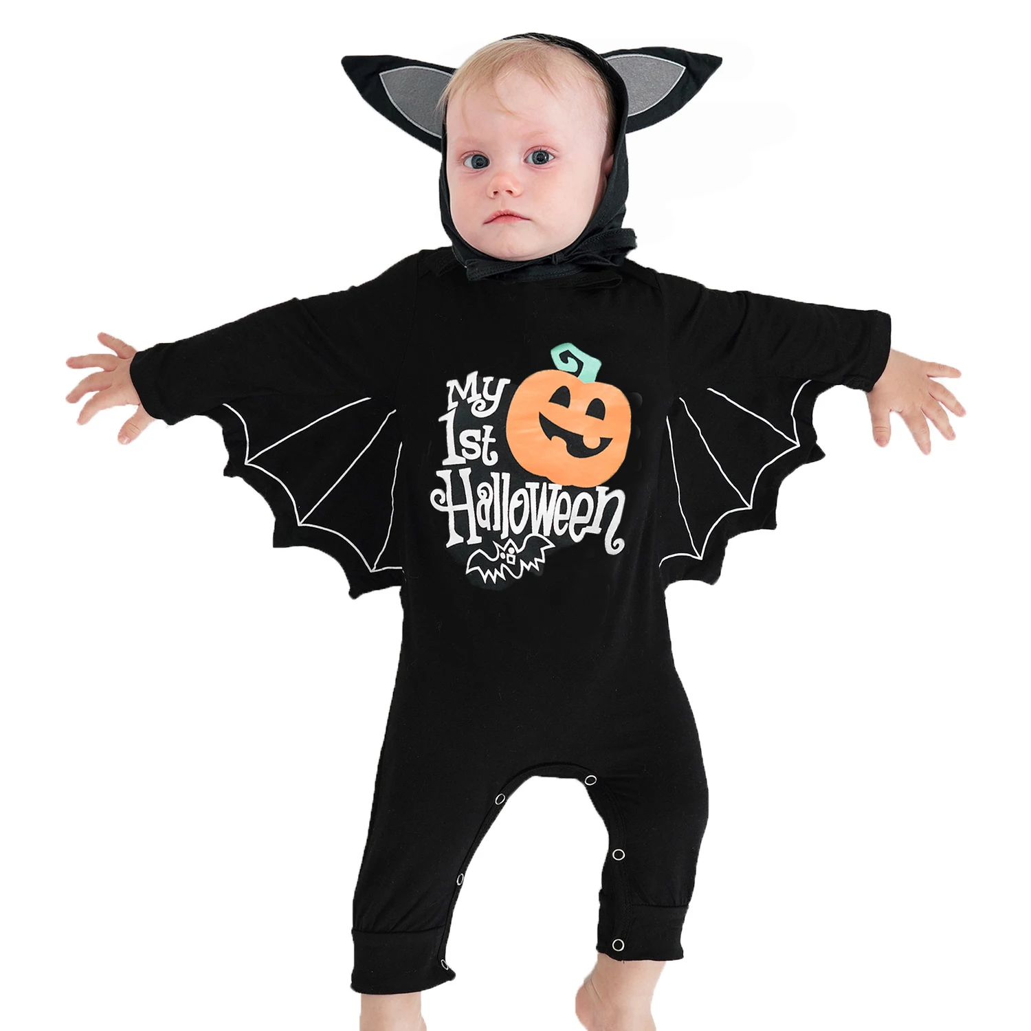 

Umorden My First Halloween Black Bat Costume for Baby Romper Jumpsuit Bodysuit 2pcs Set Cotton Pumpkin Print