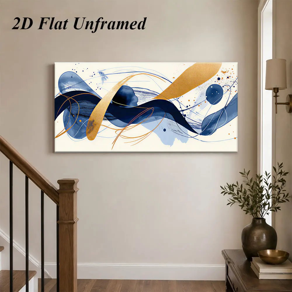 1 modern abstract art frameless decorative painting, simple blue orange line decorative painting, 2D plan