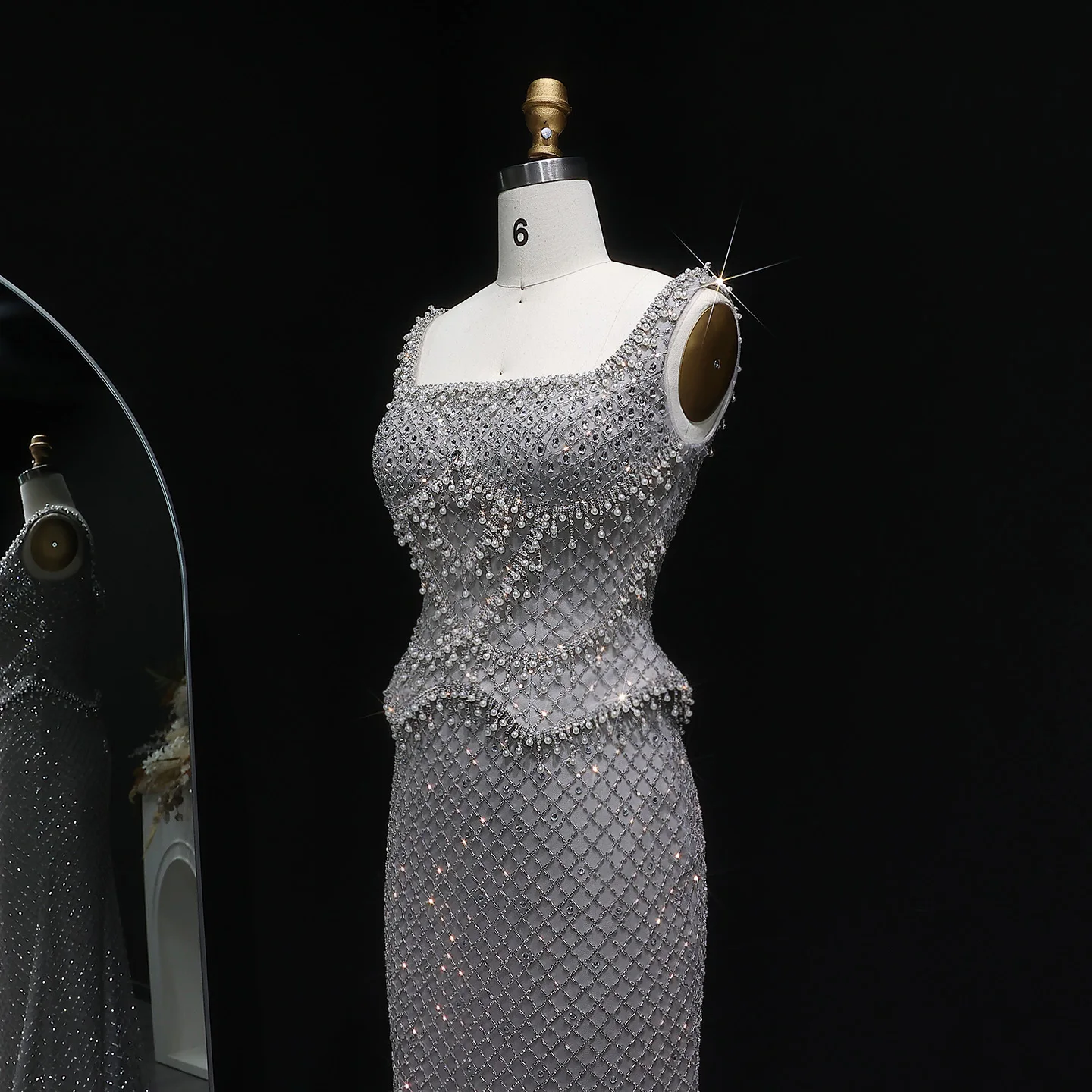 Sharon Said Luxury Dubai Gray Staight Evening Dress with Straps Arabic Women Wedding Formal Party Gowns SS631 Customized image 5