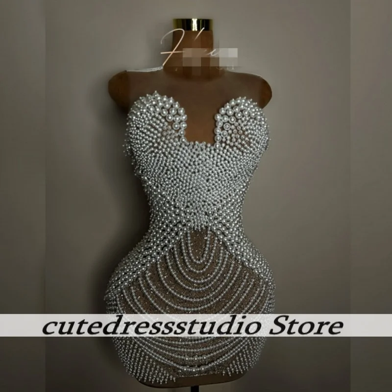 Luxurious Peal Beaded Sequin Birthday Party Dresses For Women Customized Nigerian Homecoming Dress Prom Gowns Vestido De Festa