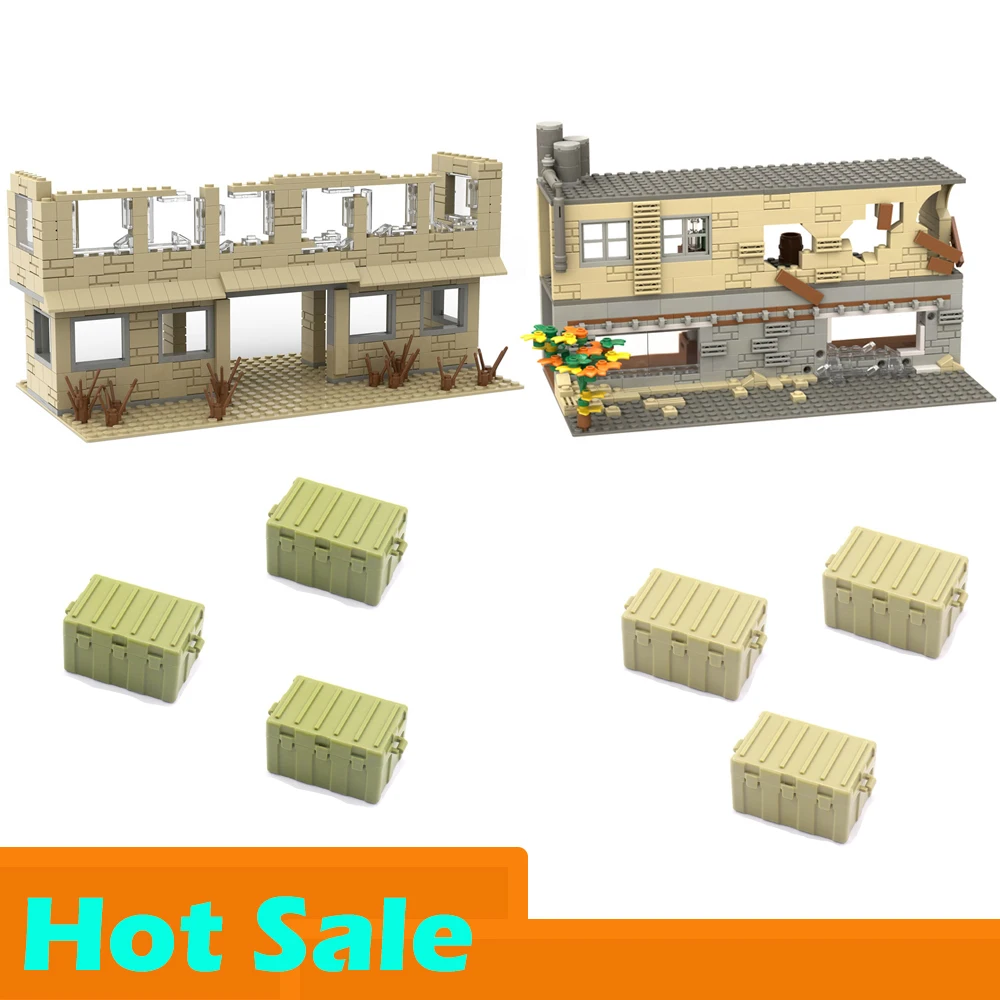

WW2 MOC Military Battlefield Ruins Weapons Blockhouse Model Building Blocks Abandoned Construction Army Bricks Toys Kids Gift