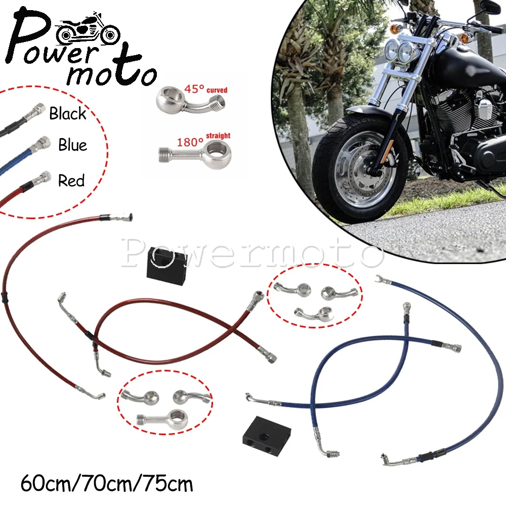 

For Harley Dyna Fat Bob 12 13-17Motorcycle Brake Hose Line Steel Brake Cable Hydraulic Banjo pipe For Head Both Sides 45 °/180 °