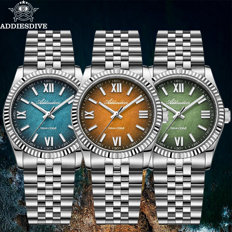 

ADDIESDIVE 36mm New Watch For Men VH31 Sapphire Glass Stainless Steel Quartz Watches Gradient Color Waterproof Mens WristWatches