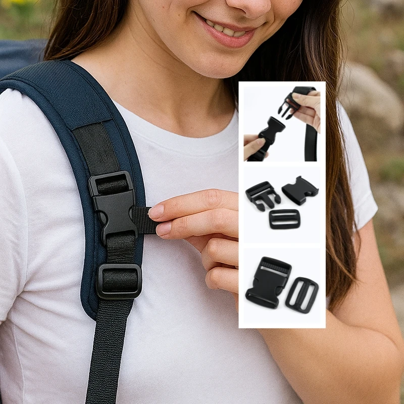 

15/20/25/32/38mm Dog Collar Accessories 2/5/10Sets Black Plastic Buckles Bags Side Release Buckle Webbing Strap Adjust Slider