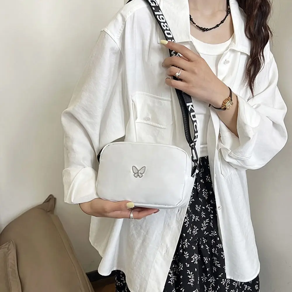 Black&white Shoulder Bag Durable Butterly Nylon Crossbody Bag Wide Belt Casual Mini Sqaure Bag