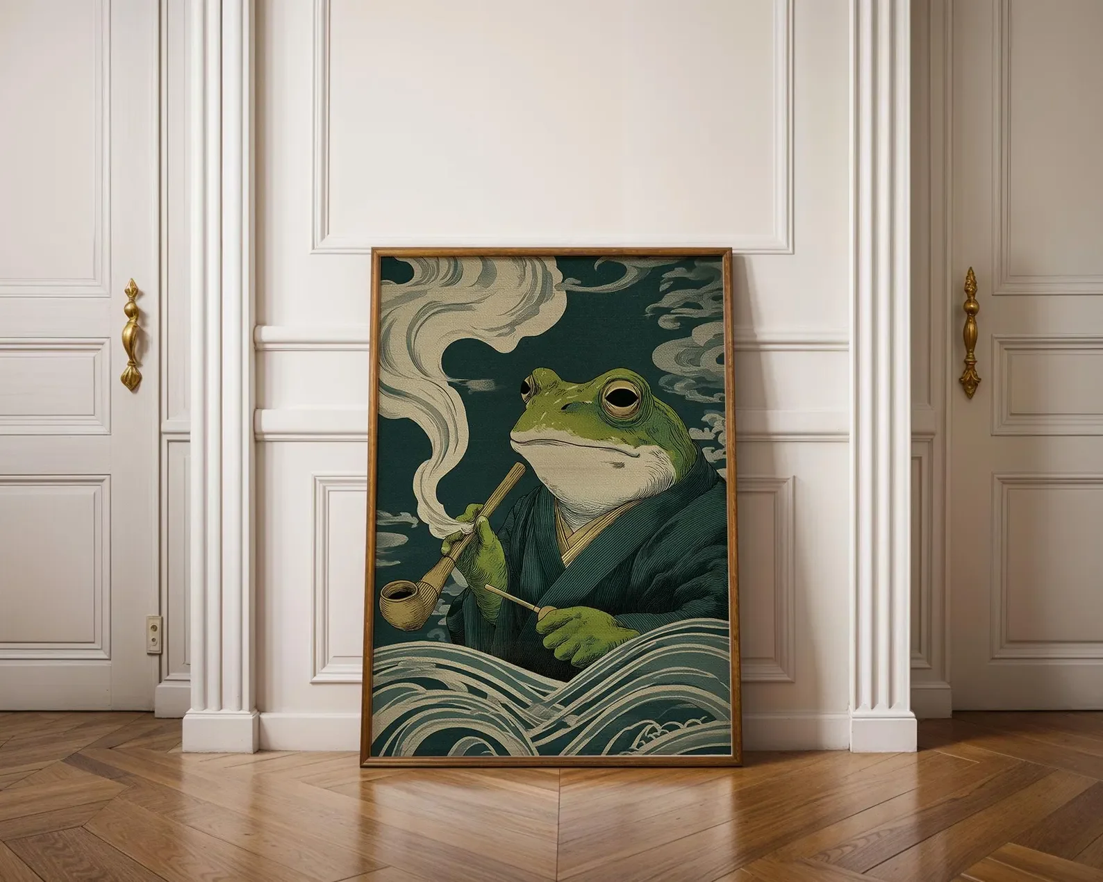 Japanese Frog Poster, Frog Smoking a Cigarette Vintage Poster Print Japanese Vintage Wall Art, Art Retro Whimsical Print, Animal image 5