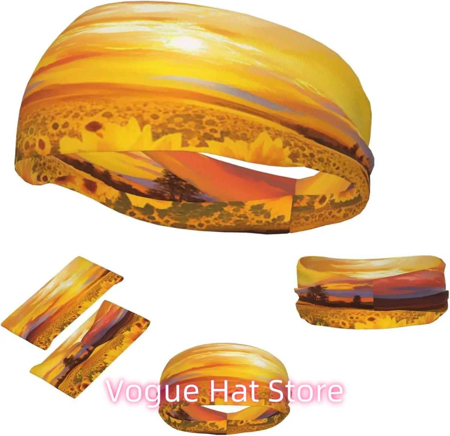 

Sports Headband for Men Women Moisture Wicking Athletic Sweatband Beautiful Sunflower Field Sunset Workout Sweat Bands Non Slip