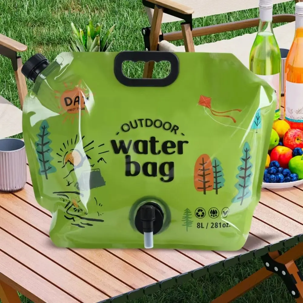 

8L Water Storage Bag Portable Faucet Valve Collapsible Water Container with Handle Food Grade Folding Water Bag Travel Use