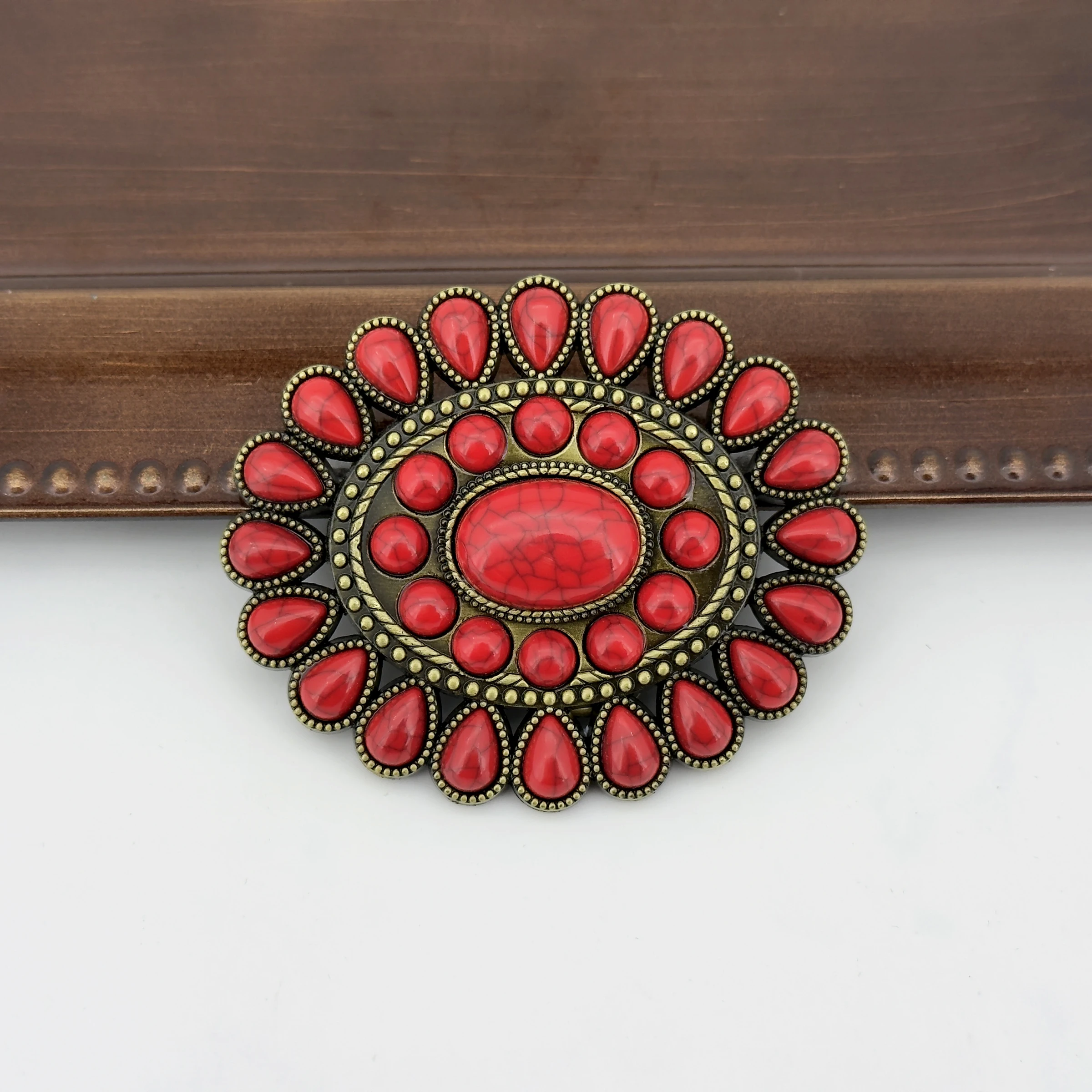 1, heiß verkaufte Retro-Bronze-Gürtelschnalle mit antikem Türkis-Intarsien, hochwertiger und modischer ovaler Gürtel aus Zinklegierung mit Wassertropfen