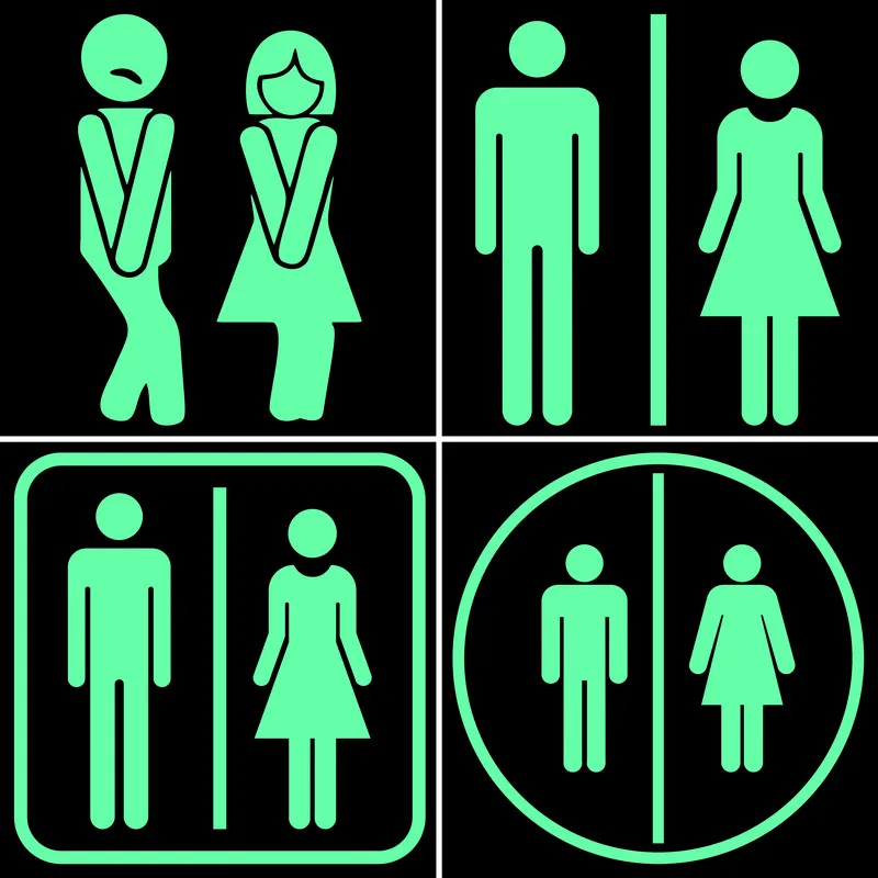 Male Female Toilet Sign Luminous Stickers Public Lavatory Label WC Bathroom Door Wall Decal Restroom Washroom Glow Indication