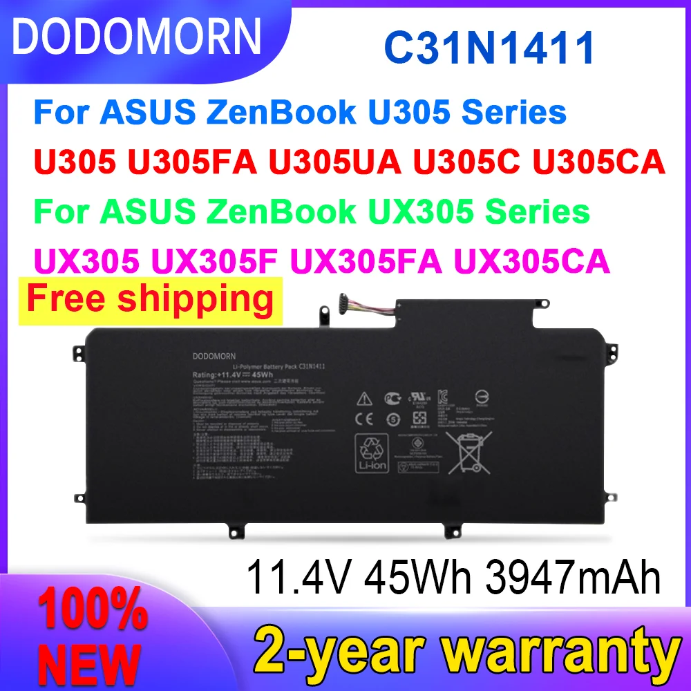 DODOMORN In Stock New C31N1411 3947mAh Laptop Battery For ASUS Zenbook U305 U305F U305FA U305CA UX305 UX305CA UX305F UX305FA