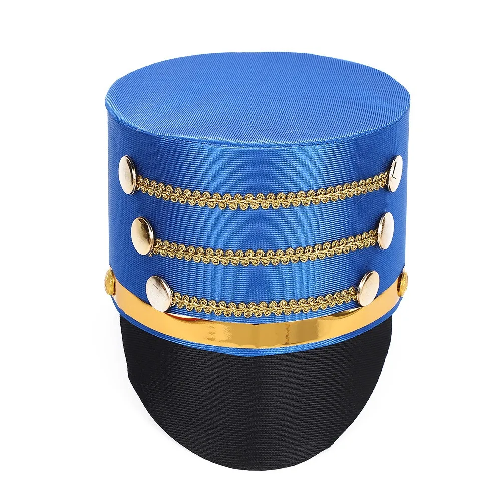 

Hat-nutcrackers Marching Band Hat Gold Trim Strips Cosplay Show Drum Major Master Hats Skin-friendly Photography Soldier Top Cap