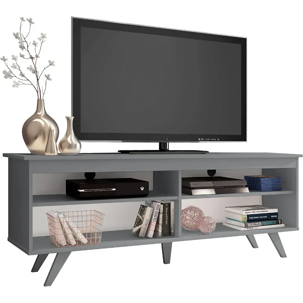 

Madesa TV Stand with 4 Shelves and Cable Management, for TVs up to 65 Inches, Wood, 23'' H x 15'' D x 59'' L – Grey