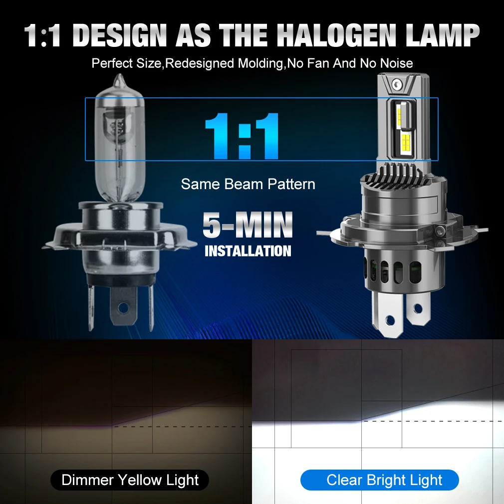 H4 LED Powerful Car Headlight Bulbs 9003 HB2 High Low Beam 30000LM Super Bright Auto  Lights Turbo Led  Lamps 12V 6000K