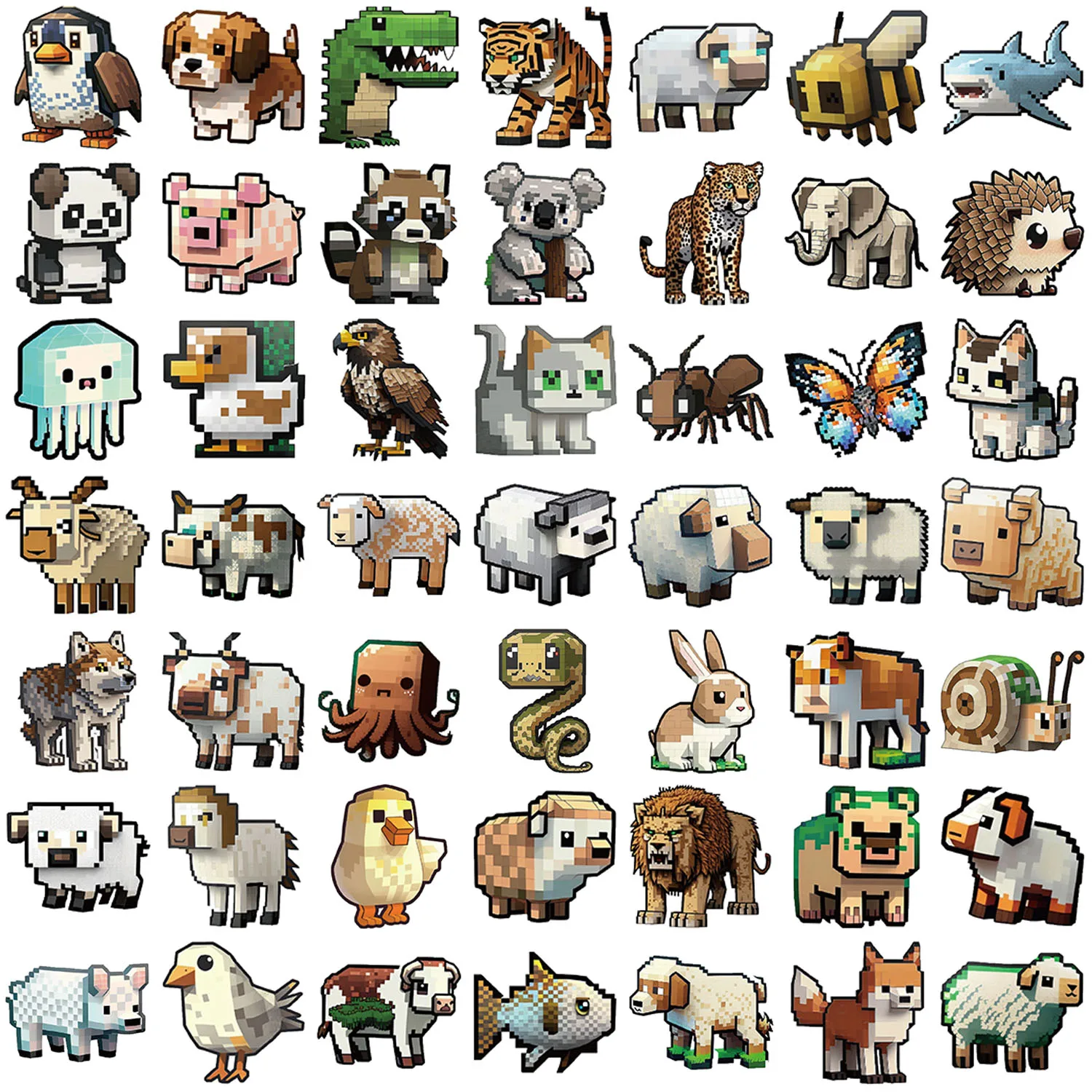

50pcs Pixel style animal stickers suitablefor Notebook computer Luggage Refrigerator skate boards phone cases sticker