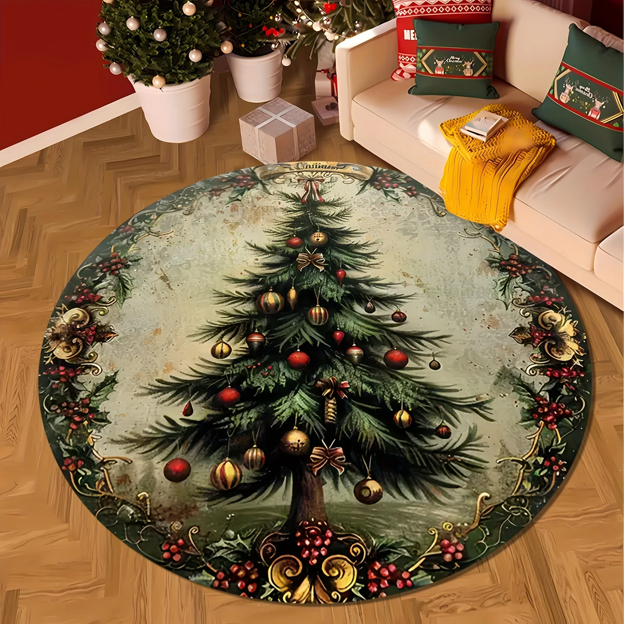 Natal Decor Gifts Round Area Rug Non Slip Washable Floor Mat For Bedroom Living Room Closet Home Decor