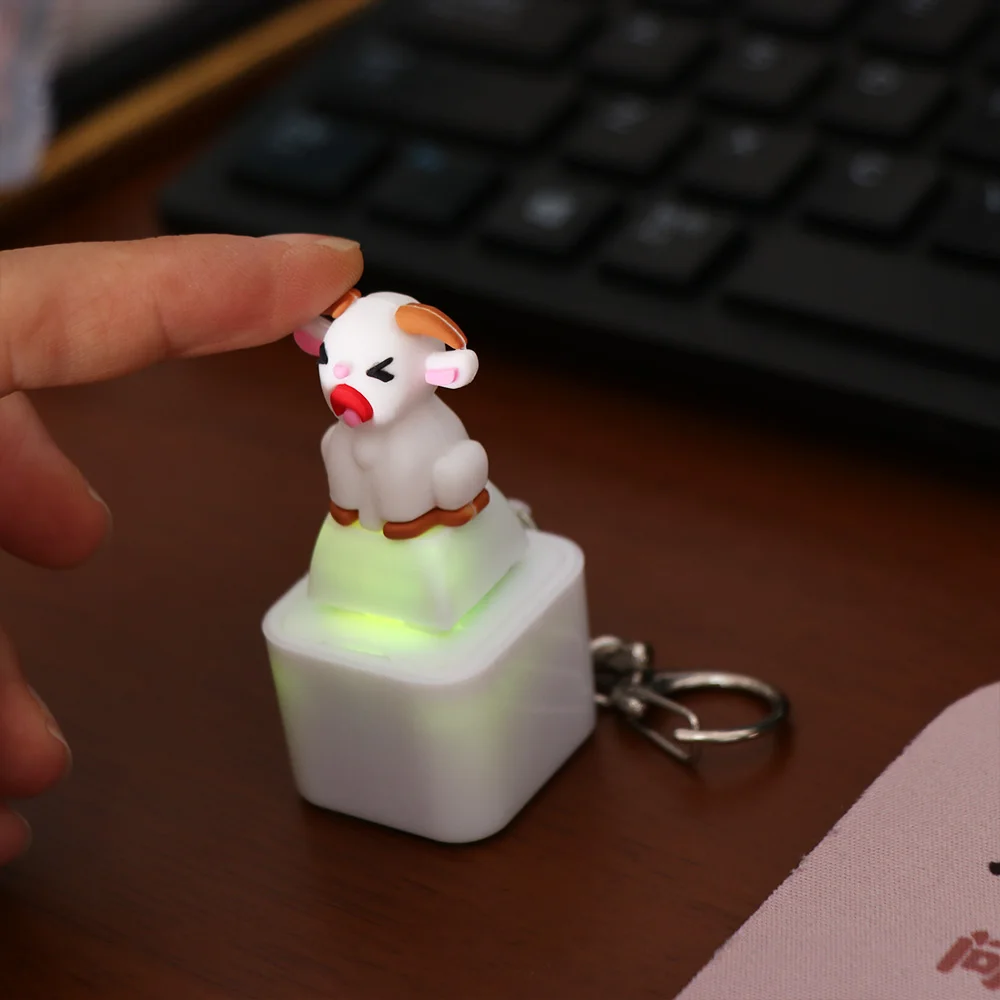 Rechargeable Screaming Goat Key Chain Sound-Effect Anti-Stress Fidget Button LED-Glowing Battery-Powered Sounding Key Ring