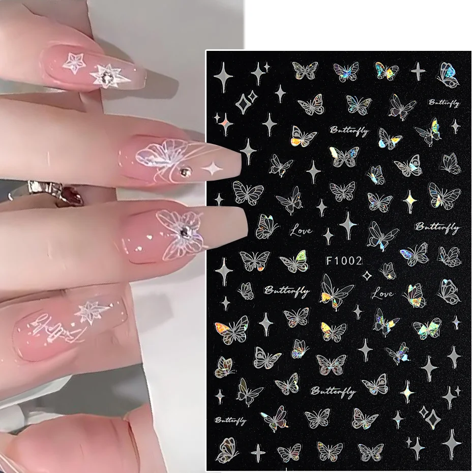 

Shell Aurora Butterfly Nail Stickers Hollow Liquid Laser Butterflies Stars Adhesive Backed Nail Art Stickers Decorations LEF1002