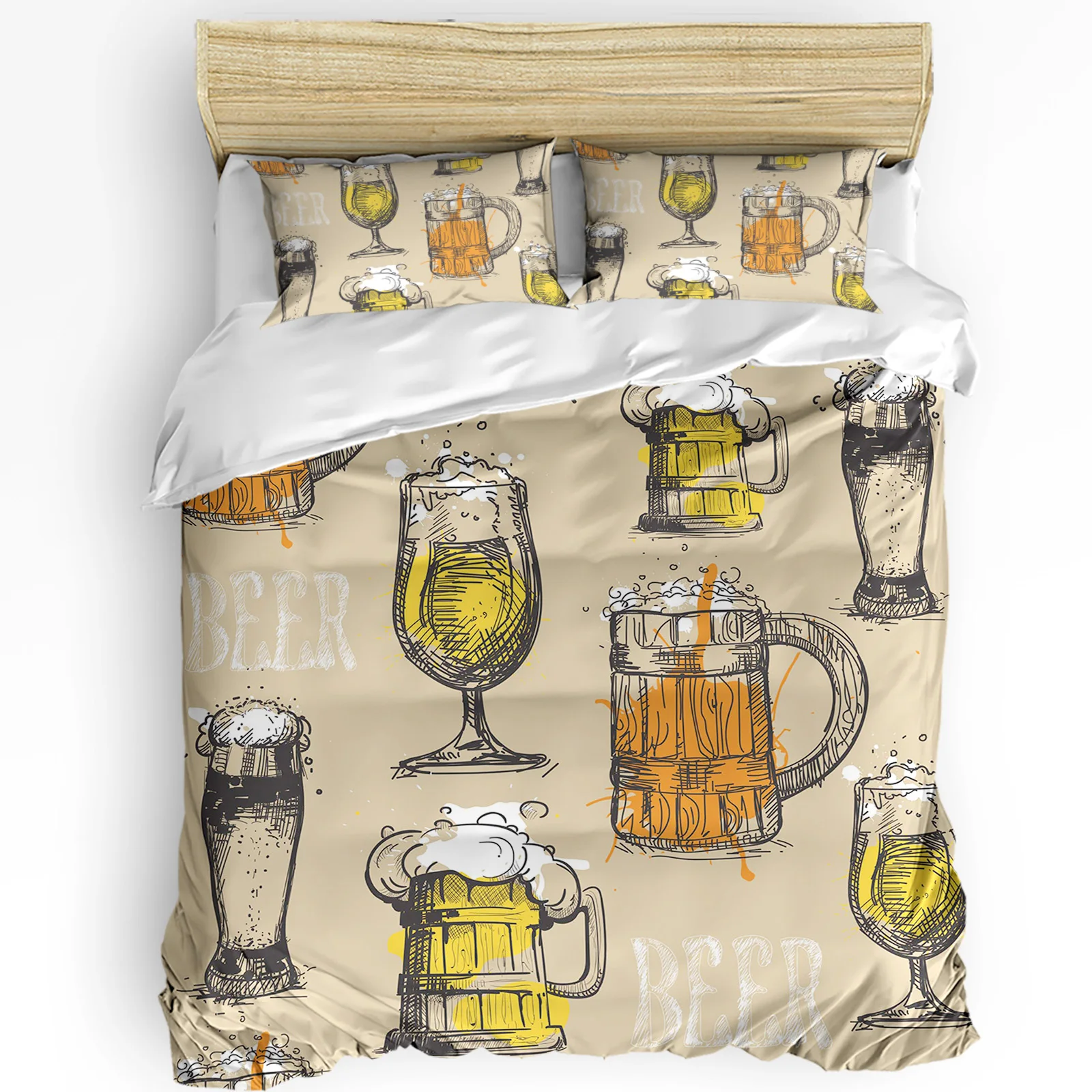 Vintage Text Beer Glasses Duvet Cover with Pillow Case Custom Comforter 3pcs Bedding Set Quilt Cover Double Bed Home Textile