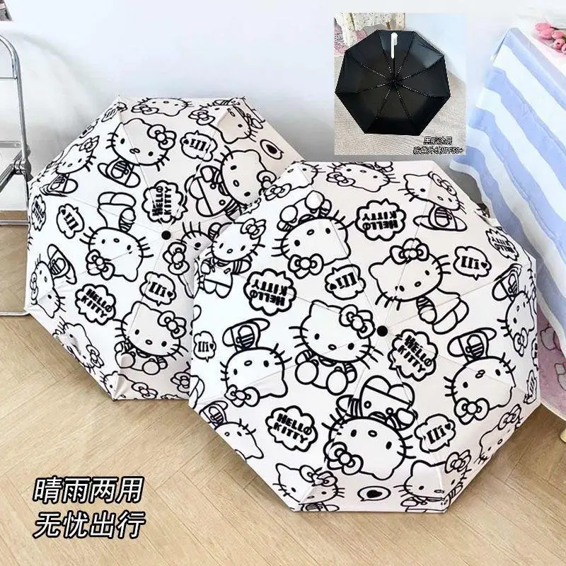 

Sanrio Hellokitty Folding Umbrella Anime Cute Student Children Girl Cartoon Umbrella Campus Outdoors Dual Use of Rain and Light