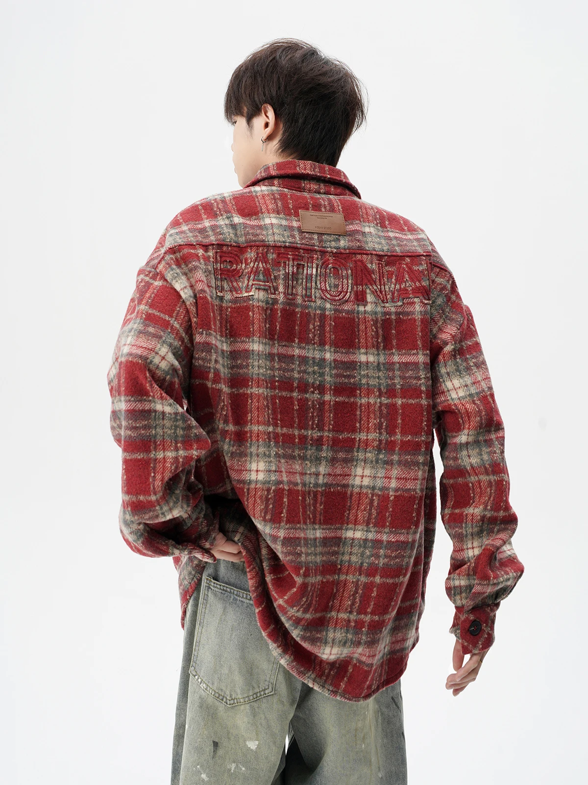 2025 Spring and Autumn Men's Japanese Style Plaid Long Sleeve Black Shirt High Street Loose Casual Versatile Red Shirt