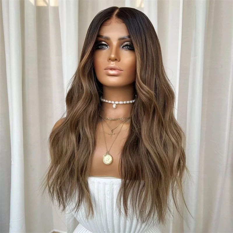 

Ombre Brown Blonde Wig on clearance sale Synthetic Cosplay Party Lace Front Wig 13x4 Loose Wave Glueless Easy to WEar Women Wig