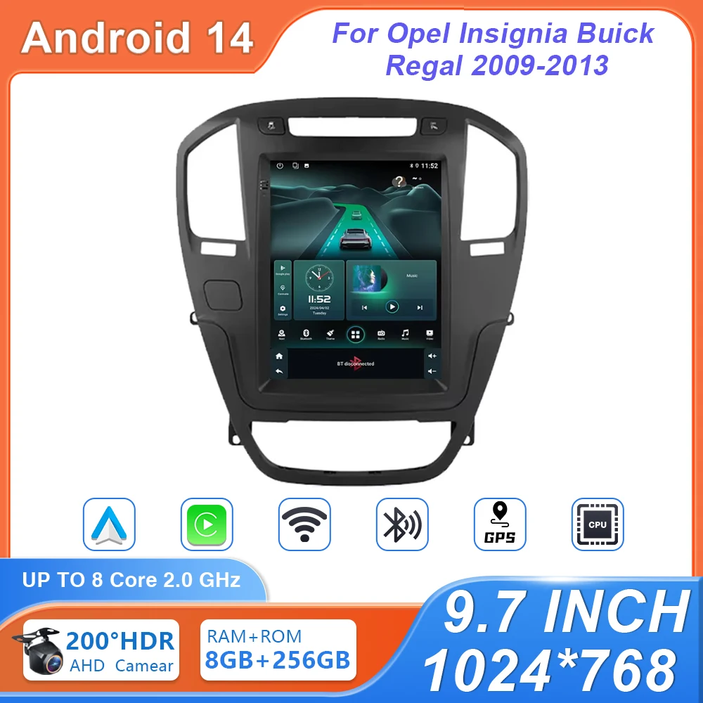 

9,7-дюймовый Android 14 автомобильный радиоприемник для Opel Insignia Buick Regal 2009-2013 Carplay навигация GPS мультимедийный плеер 4G WIFI без 2din