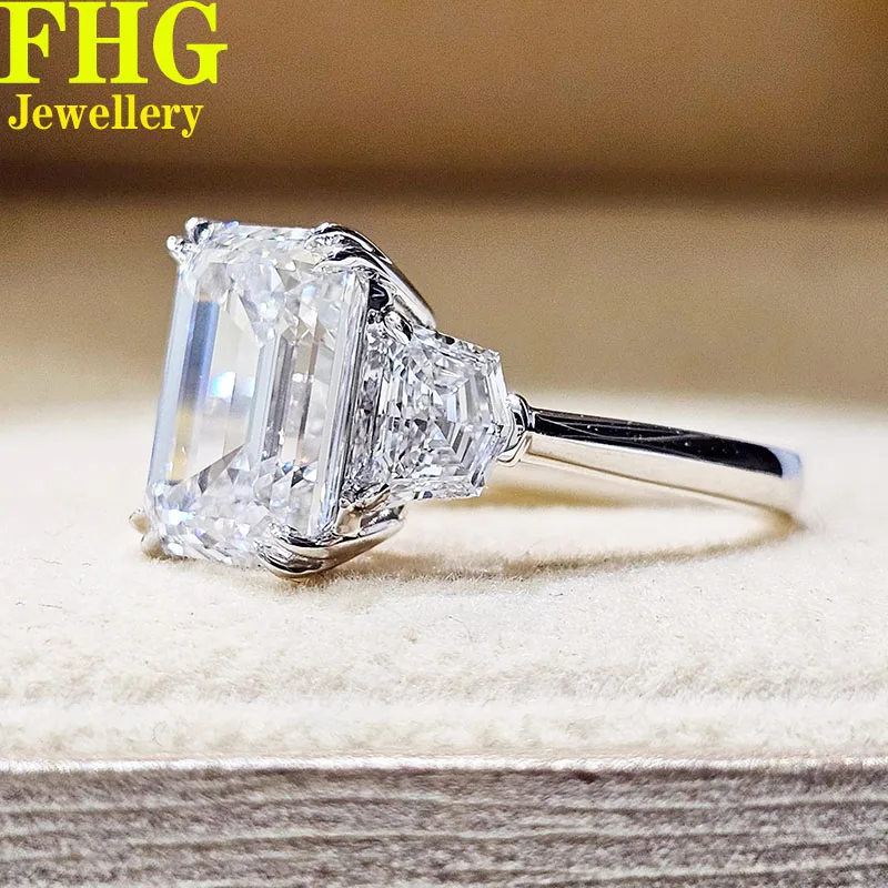 

1 2 3 4 5 6 Carat Real Solid 9K White Gold Ring Women Engagement Wedding Ring Emerald Moissanite Diamond Ring Trendy