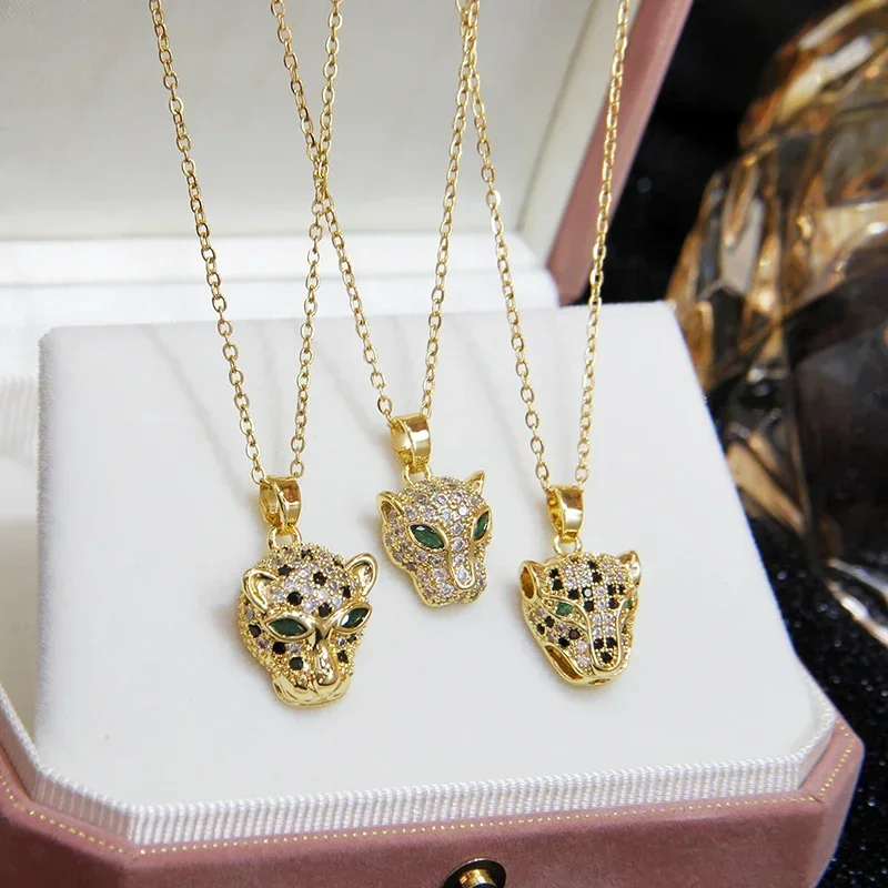 Classical Crystal Leopard Pendants&necklaces for Women Fashion Brand Jewelry Vintage Zirconia Animal Chain Necklaces Gift