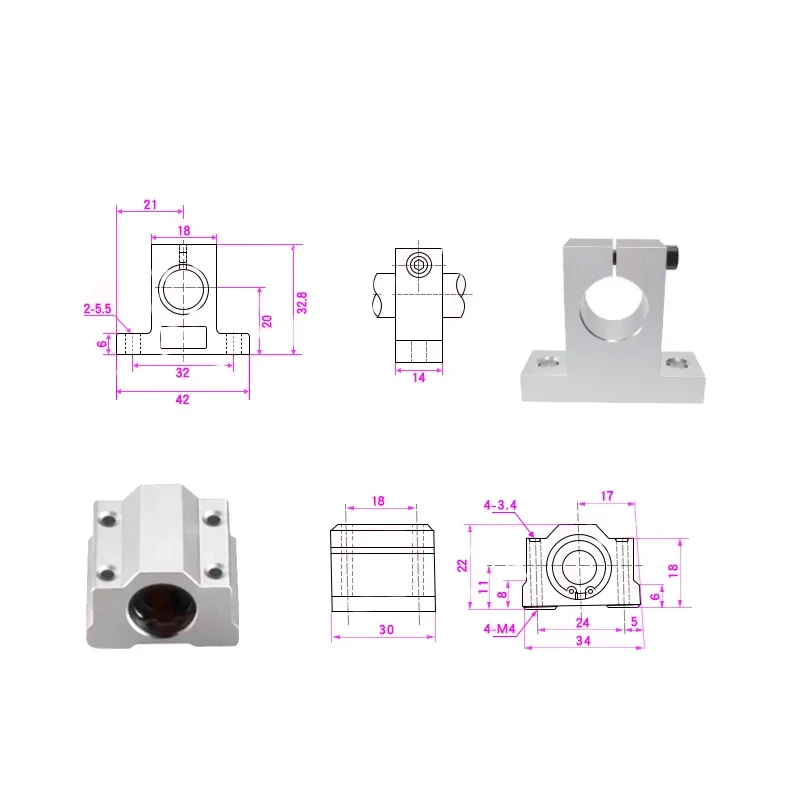 1set Linear Rail Shaft 250/285/300/320/400/500/550mm+Linear Bearing Block SC8UU Bushing Slide+SK8 /SHF8 Shaft Suppor  for CNC 3D