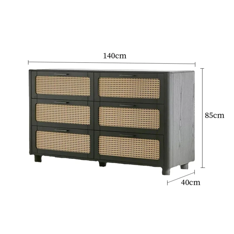 

Black Chest of Six Drawers Modern Rattan Solid Wood Small Apartment Bedroom Hallway Bedroom Storage Furniture Drawer